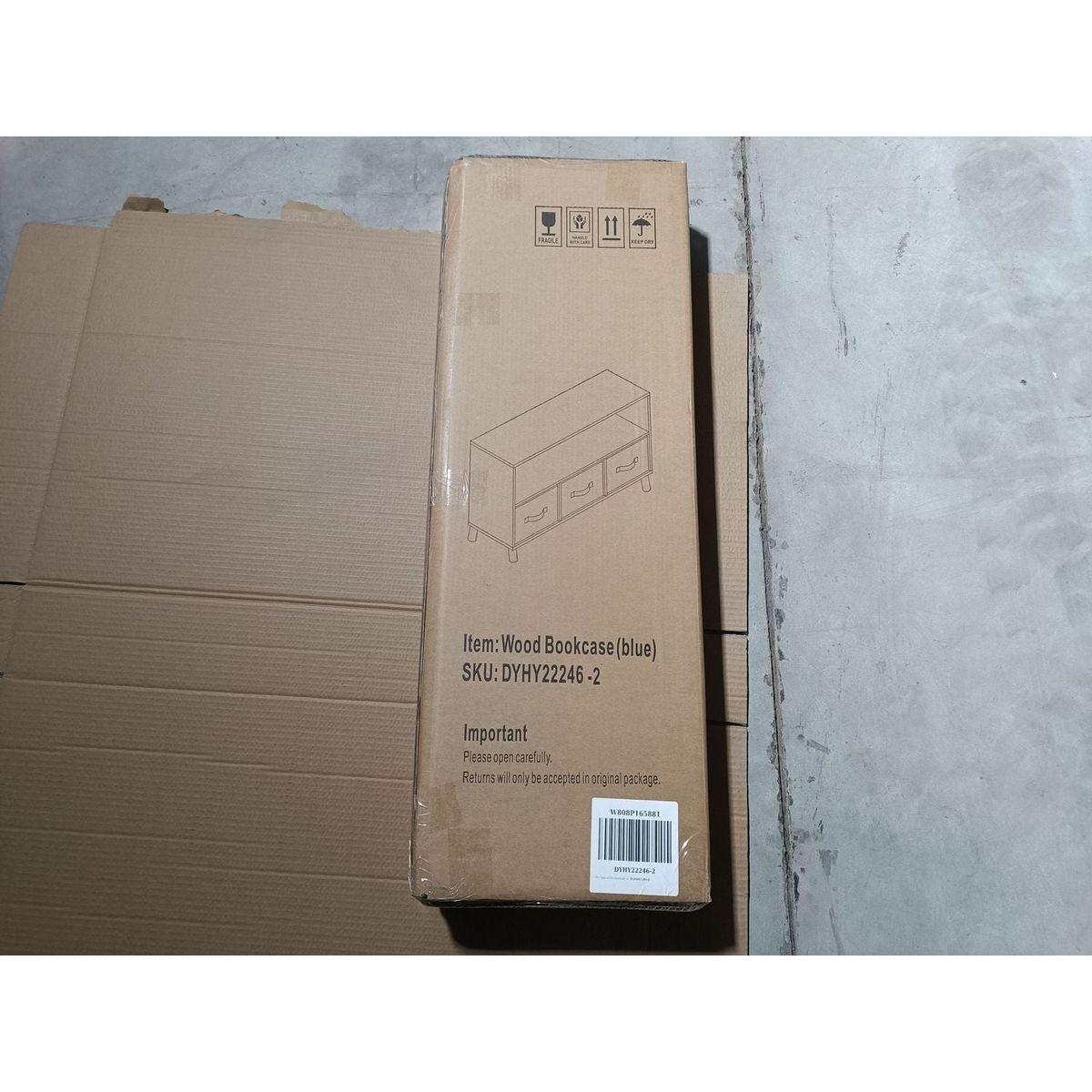 Kids bookcase with Collapsible Fabric Drawers, Children's Book Display, Toy Storage Cabinet Organizer, White/Blue