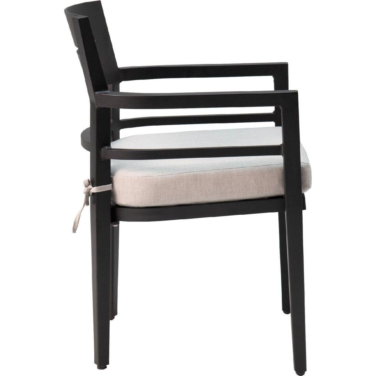 5-Piece Outdoor Patio Aluminum Furniture, Modern Dining Set, including 4 Dining Chairs Sunbrella Fabric Cushioned and 40" Square Dining Table with Umbrella Hole, Ember Black