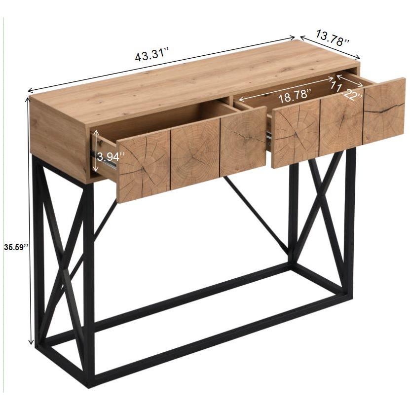 43.31" Luxury Wood Sofa Table, Industrial Console Table for Entryway, Hallway Tables with Two Drawers for Living Room