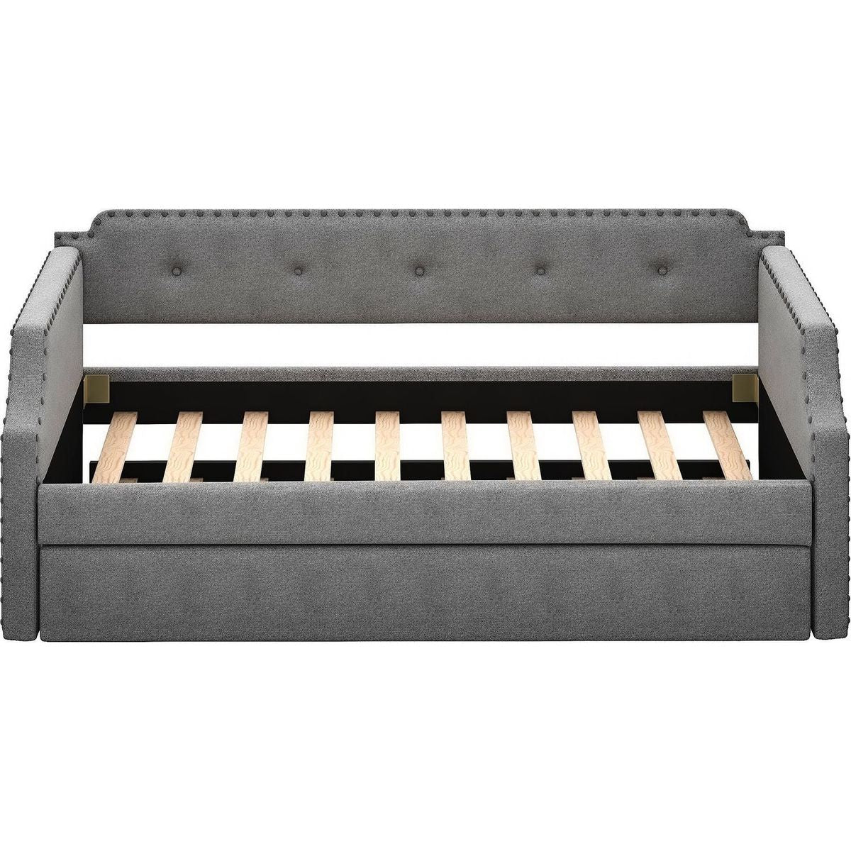 Upholstered Daybed with Trundle, Wood Slat Support,Upholstered Frame Sofa Bed, Twin,Gray