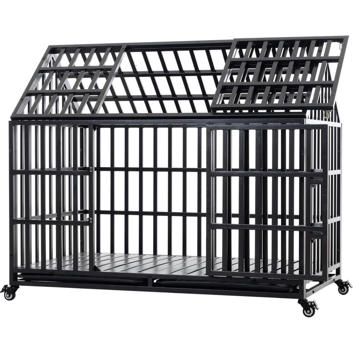 52" Heavy Duty Dog Crate Large Dog cage Strong Metal Dog Kennels and Crates for Large Dogs with 4 Lockable Wheels