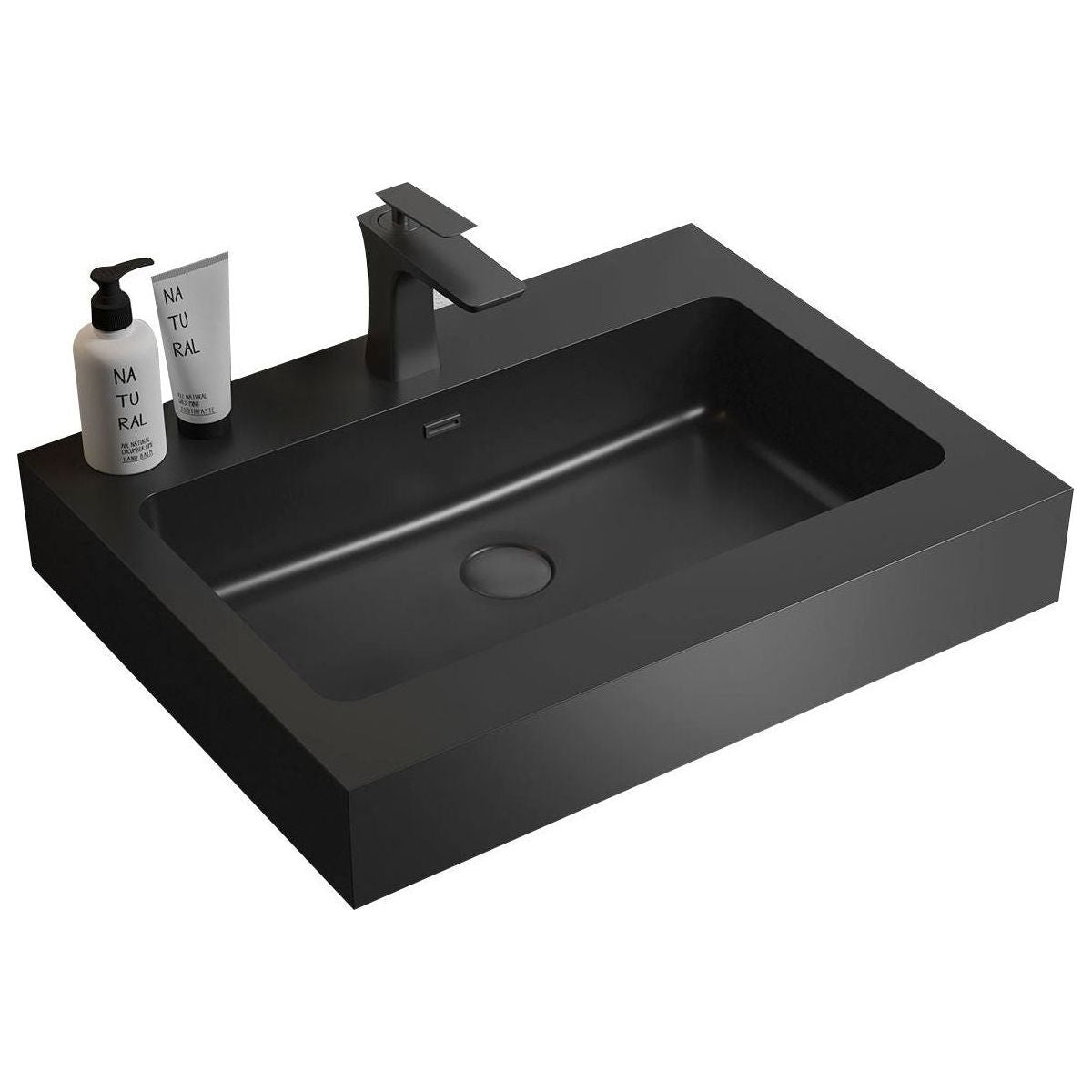 BB02-24-109, Integrated engineered quartz basin WITHOUT drain and faucet, matt black color