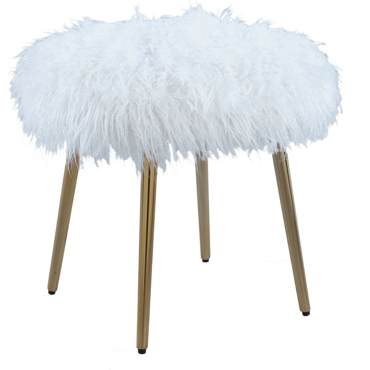 Ravni Faux Fur Accent Ottoman with Gold Legs
