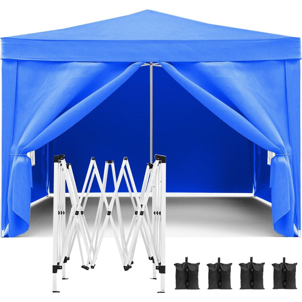 10'x10' Folding Canopy with 4 Removable Sidewalls Outdoor Event Shelter UPF 50+ Gazebo Portable Tents for Parties Beach Camping Wedding EZ Pop Up Canopy 4pcs Weight Bag + Carry Bag