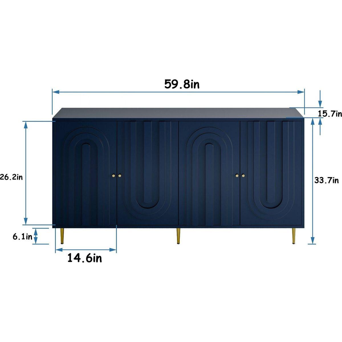 Modern Blue Lacquered 4 Door Wooden Cabinet Sideboard Buffet Server Cabinet Storage Cabinet, for Living Room, Entryway, Hallway, Office, Kitchen and Dining Room