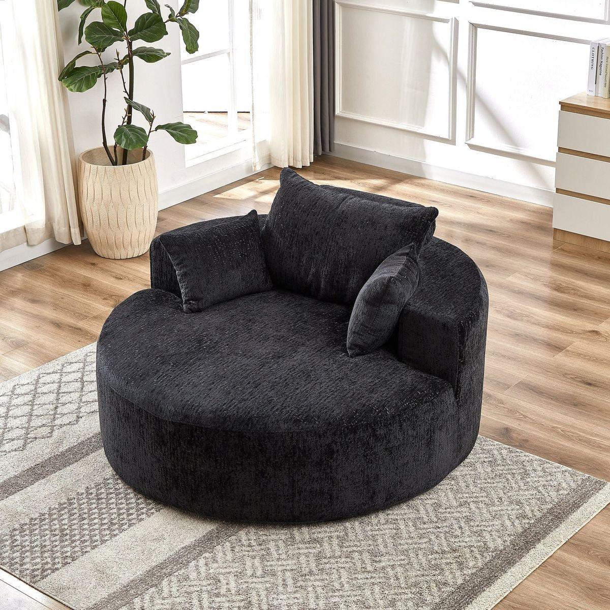 55"L Chenille Sponge single sofa,No Assembly Required,Fluffy Modern Sleeper Chair for Living room, Bedroom, Lounge and Projection Room(Not a swivel chair.)