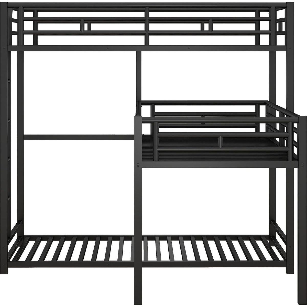 L-shaped Metal Triple Twin Size Bunk Bed, Black