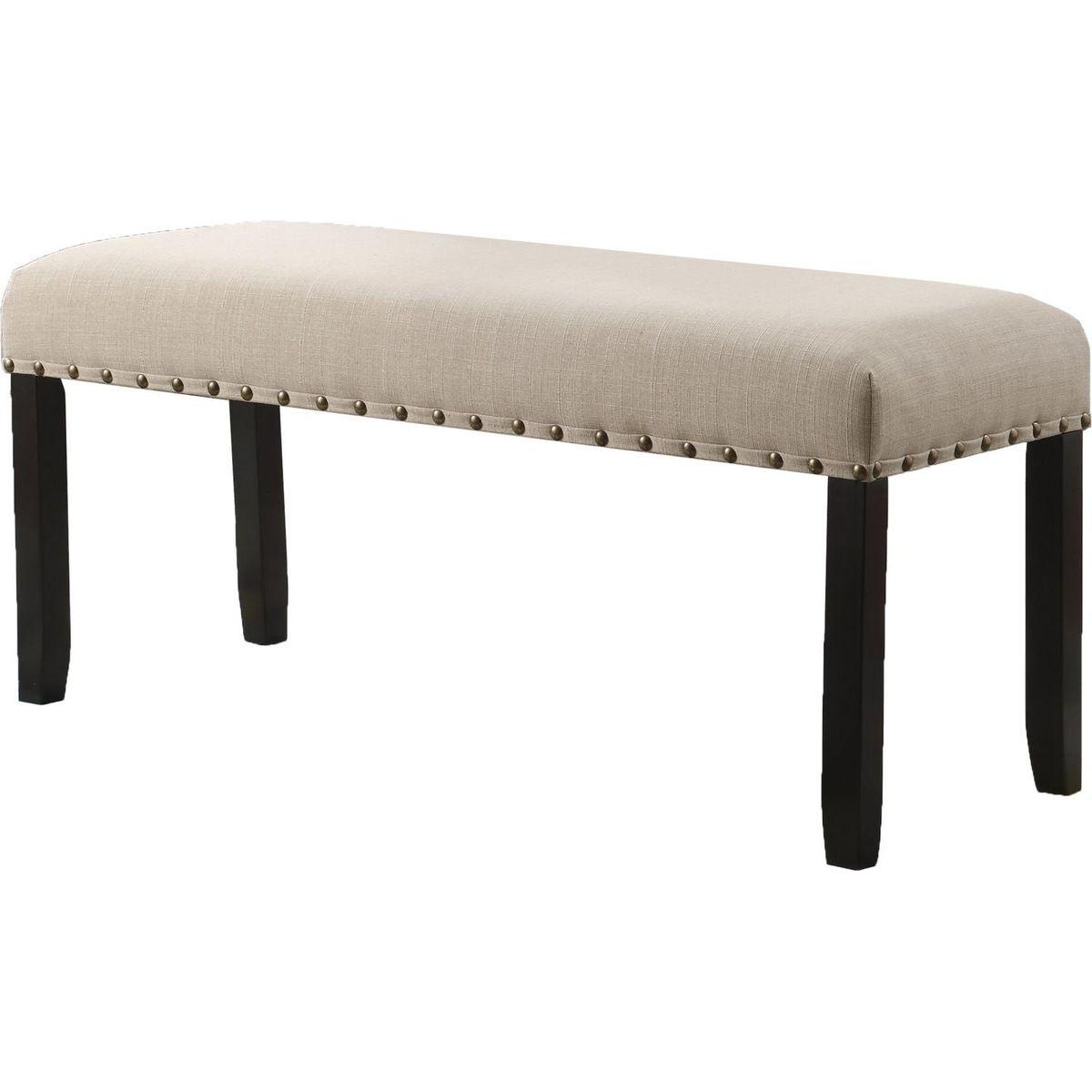 Biony Fabric Dining Bench with Nailhead Trim, Tan