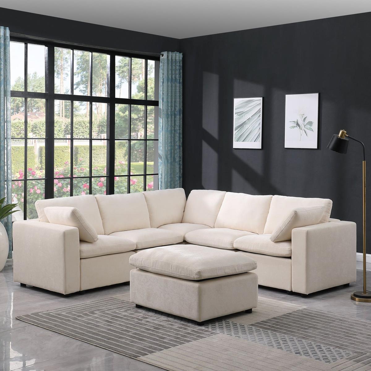 Modular Sectional Sofa, Convertible L Shaped Sofa Couch, Modular Sectionals with Ottomans, 6 Seat Sofa Couch with Reversible Chaise for Living Room. BEIGE