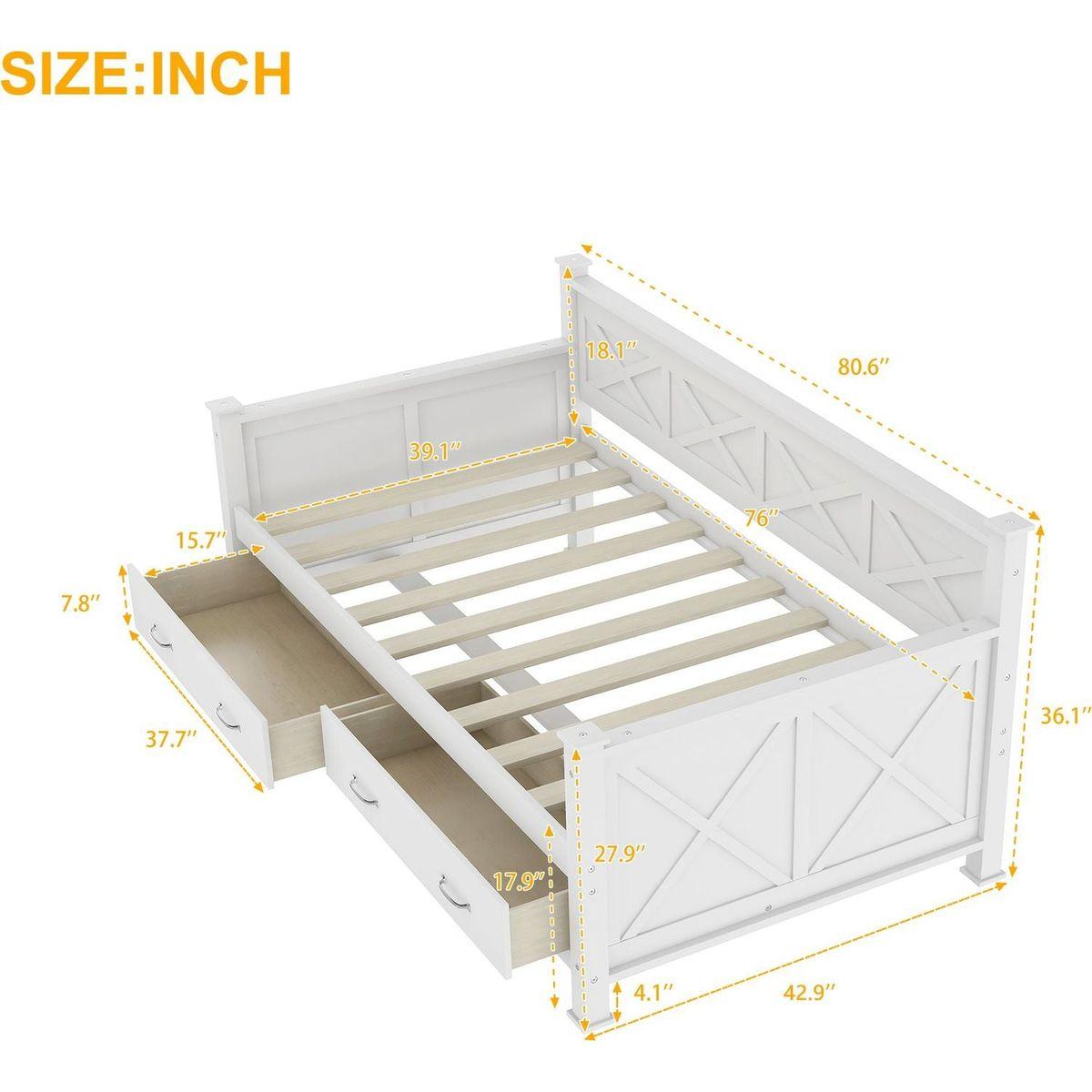 Twin Size Wooden Modern and Rustic Casual Style Daybed, Cream White