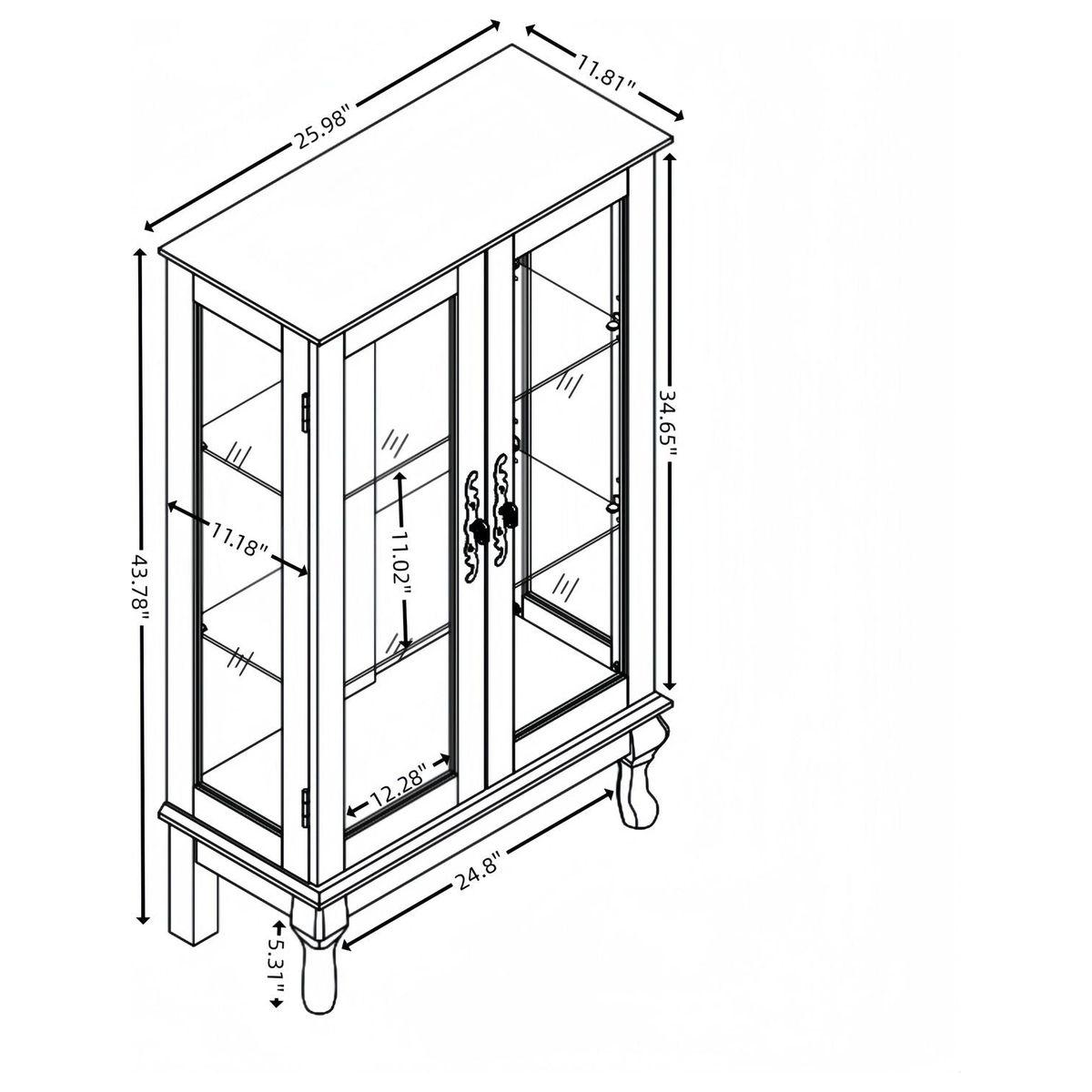 2 Doors Curio Cabinet with Tempered Glass Doors, Curio Cabinets with Mirrored Back Panel and Adjustable Shelves, Lighted Display Cabinet for Home, Office Light Bulb Included OAK