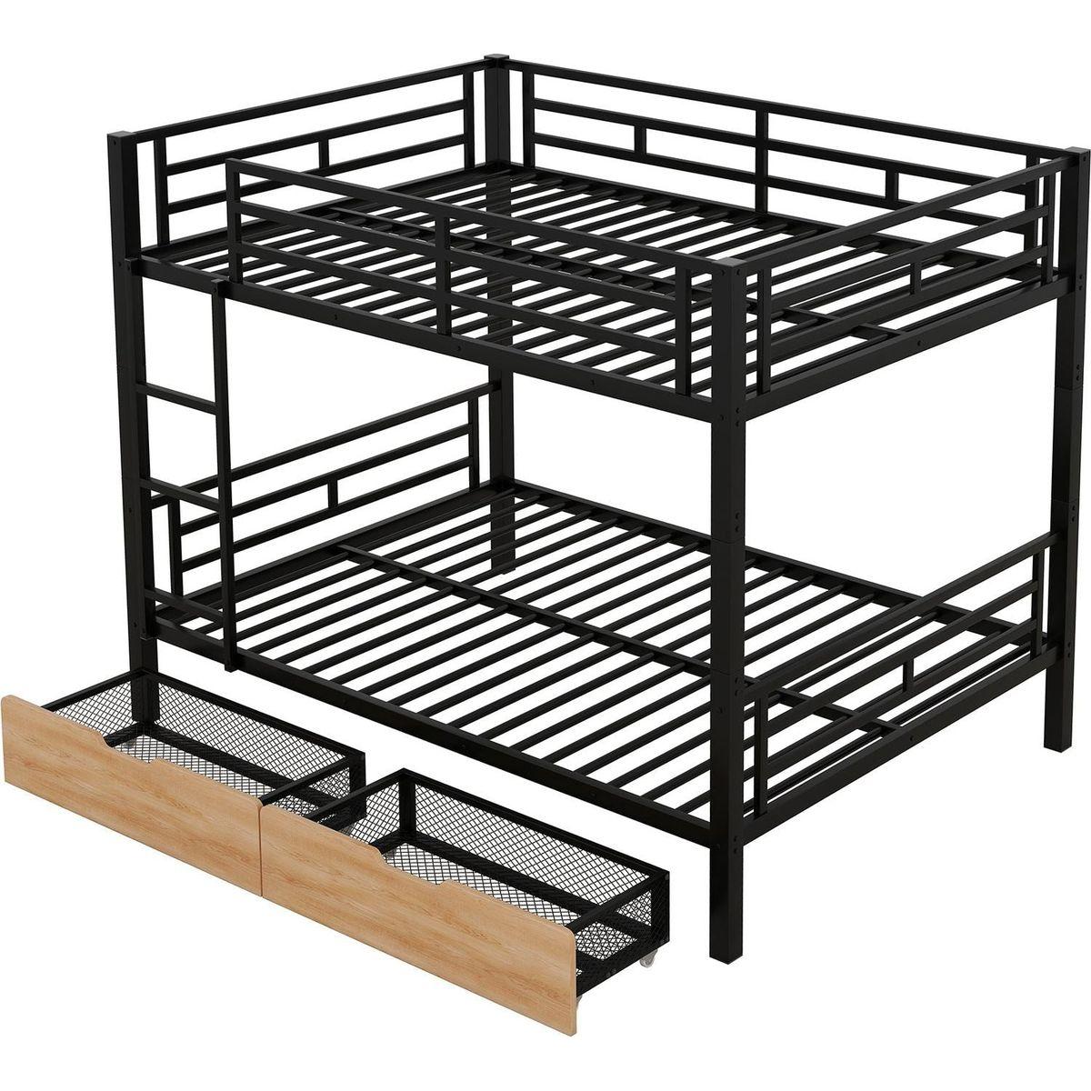 Metal Full Size Convertible Bunk Bed with 2 Drawers, Black