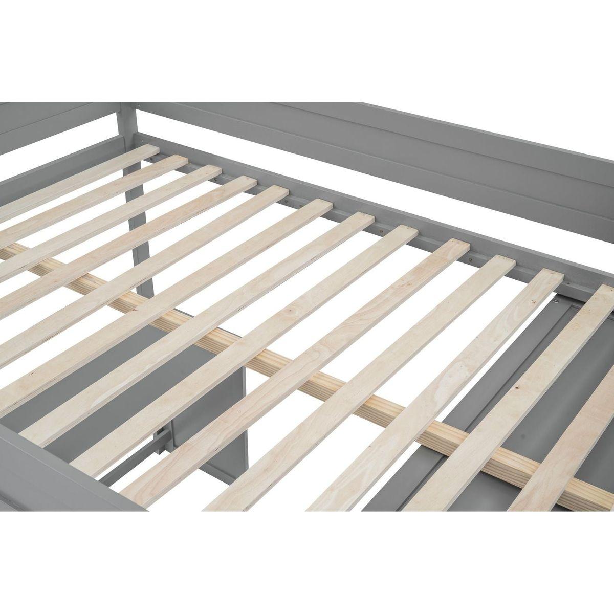 Wood Full Size Loft Bed with Wardrobes and 2-Drawer Desk with Cabinet, Gray