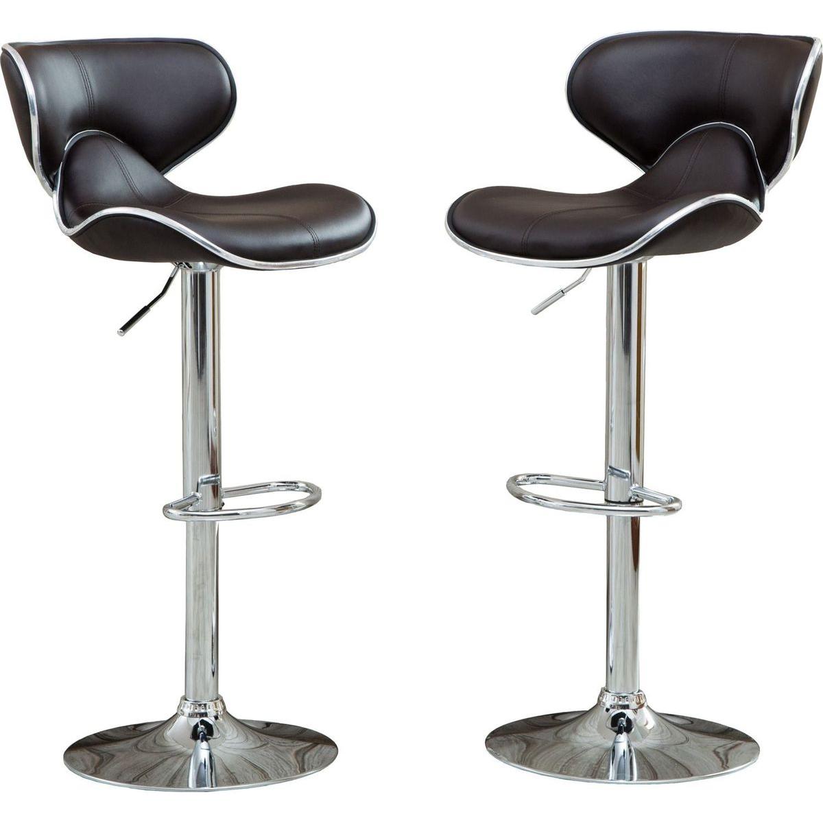 Masaccio Upholstery Airlift Adjustable Swivel Barstool with Chrome Base, Set of 2, Brown