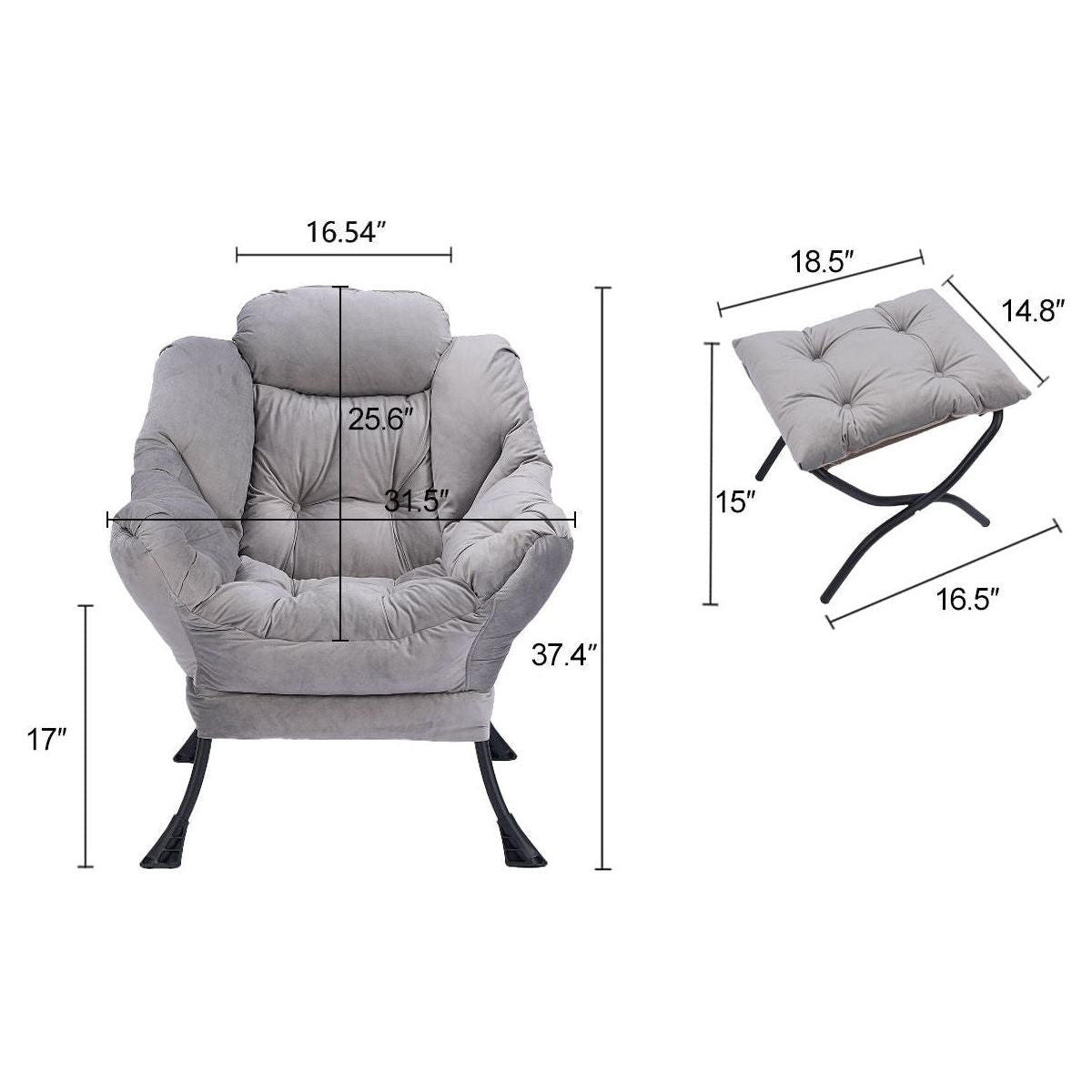 Living Room Chairs Modern Cotton Fabric Lazy Chair, Accent Contemporary Lounge Chair, Single Steel Frame Leisure Sofa Chair with Armrests and A Side Pocket (Light Gray02)
