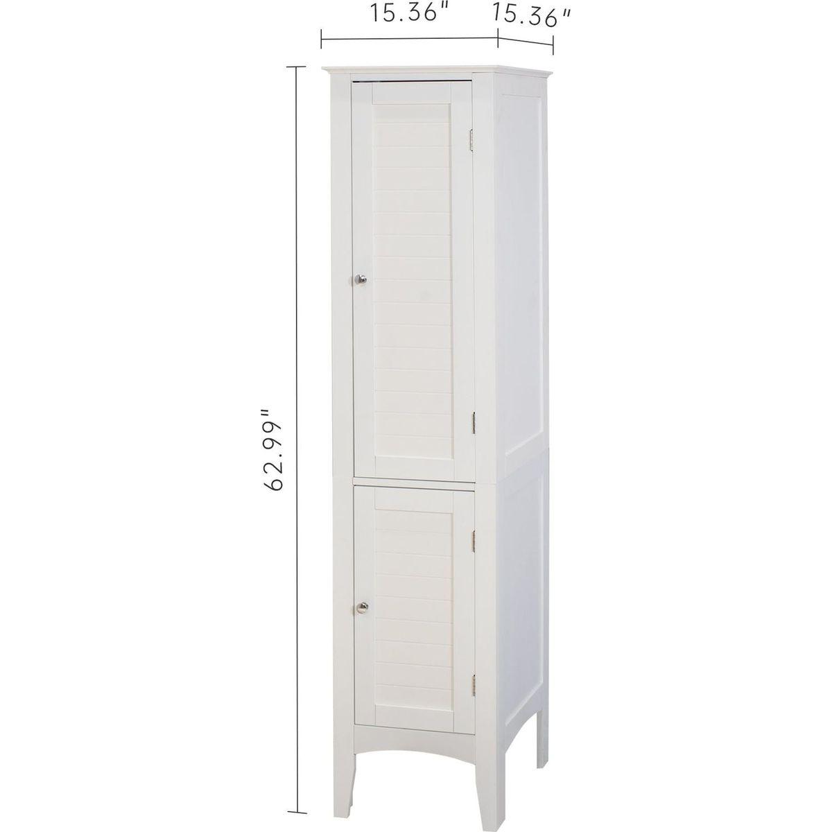 Tall Narrow Tower Freestanding Cabinet with 2 Shutter Doors 5 Tier Shelves for Bathroom, Kitchen, Living Room, Storage Cabinet,White