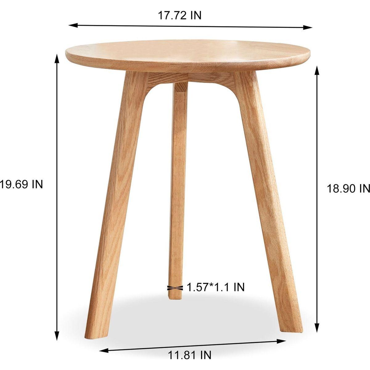 Round End Table- Small End Table Side Table Coffee Table Bedside Table Night Stand for Living Room Bedroom & Balcony, 100% Natural Solid Oak Wood Easy to Assemble