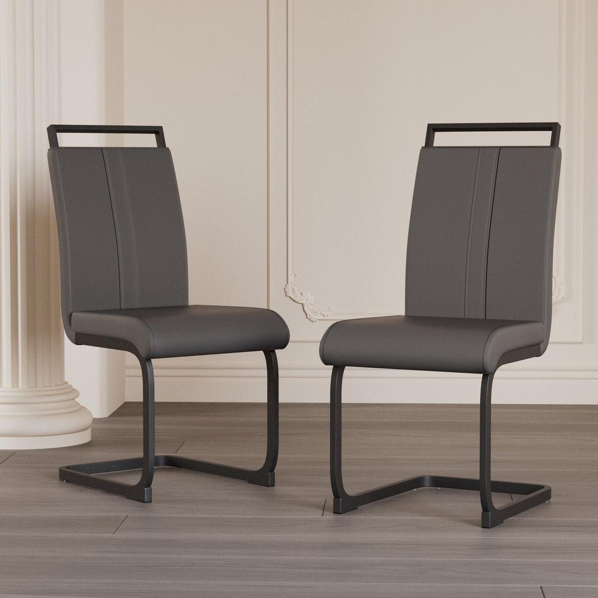 Modern Dining Chairs,PU Faux Leather High Back Upholstered Side Chair with C-shaped Tube. Black Metal Legs for Dining Room Kitchen Vanity Patio Club Guest Office Chair (Set of 2) (Grey+PU)