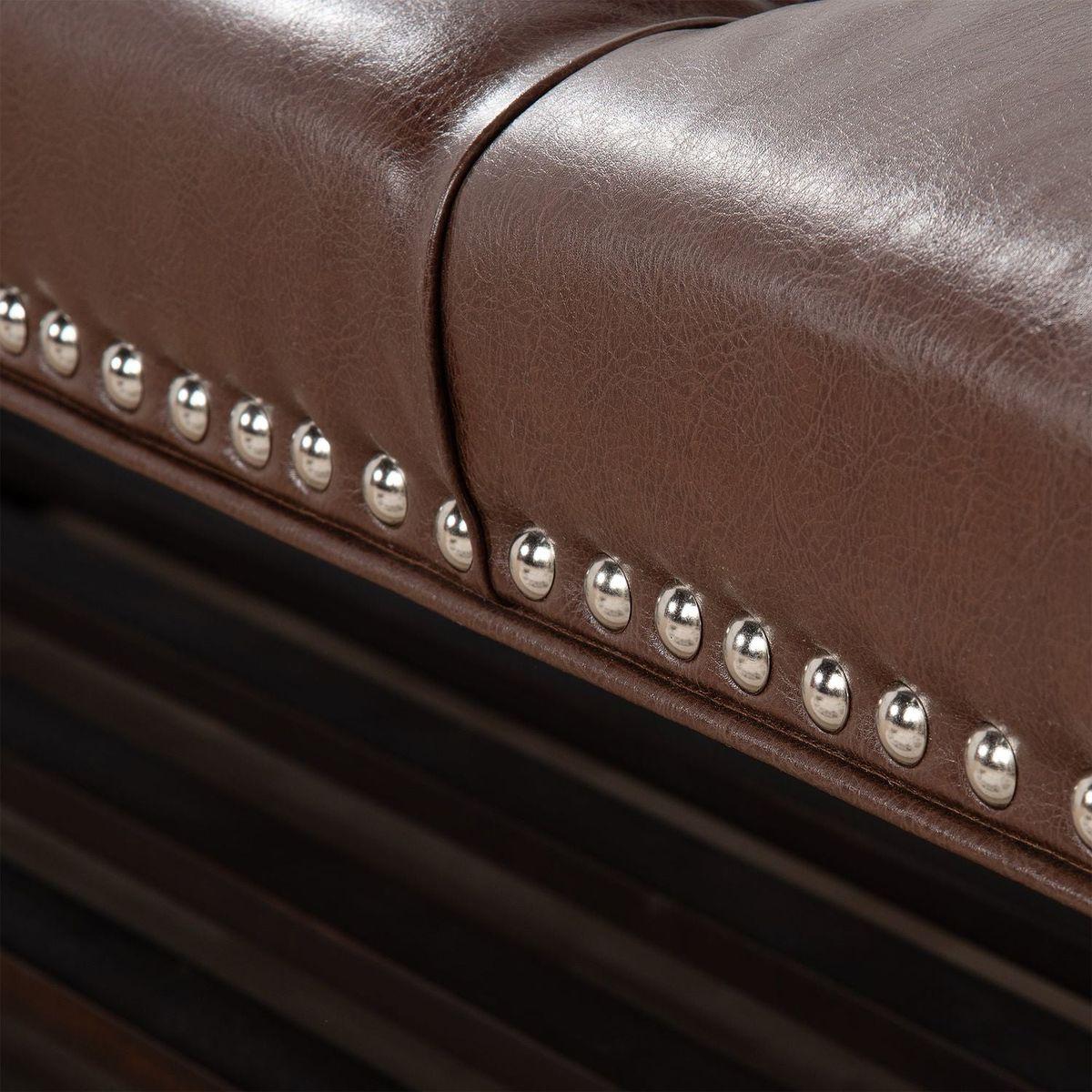 Bedroom End of Bed Bench Tufted Upholstered End of Bed Bench End of Bed Entrance Shoe Bench, 60" with Nailhead Trim and Shelf Bedroom Upholstered Leather Bench Living Room Shoe Rack Footstool (brown)