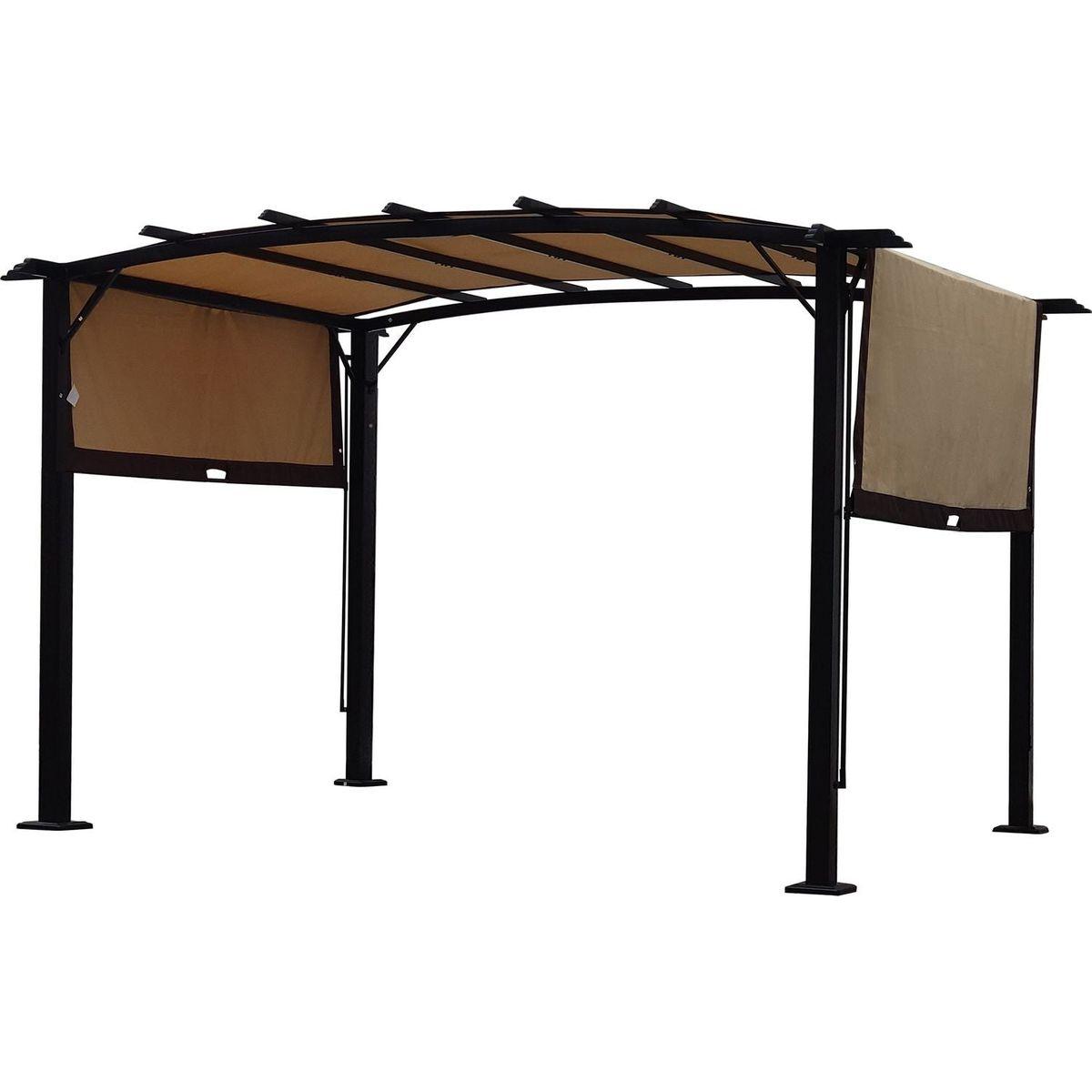 12 x 9 Ft Outdoor Pergola Patio Gazebo,Retractable Shade Canopy,Steel Frame Grape Gazebo,Sunshelter Pergola for Gardens,Terraces,Backyard-Beige