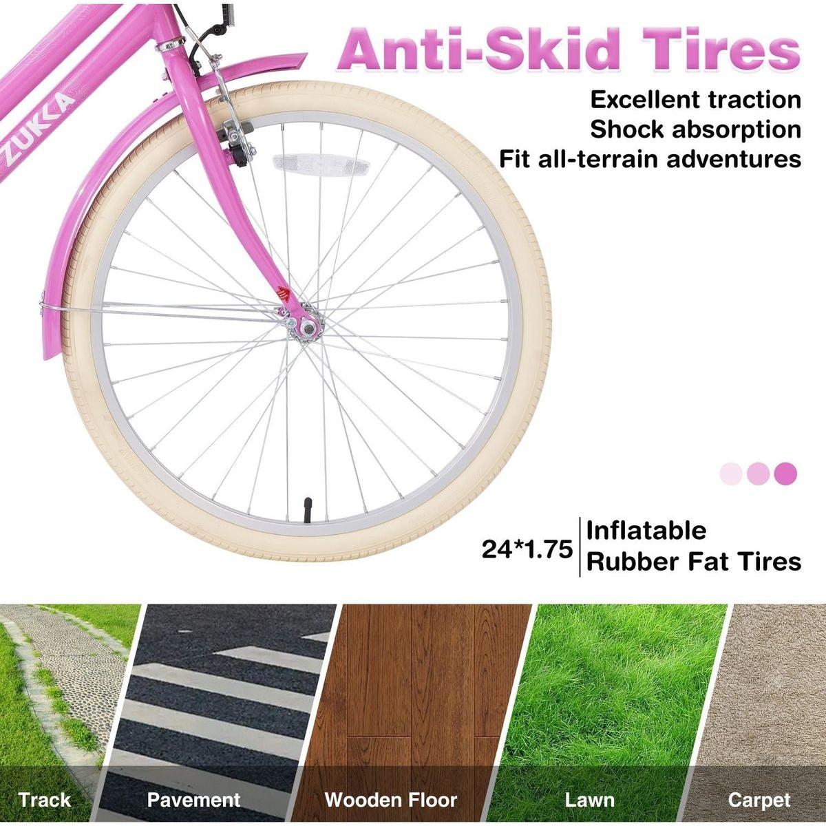 Steel Frame,Multiple Colors, for 10+Years Old Girls Bike,24 inch wheel