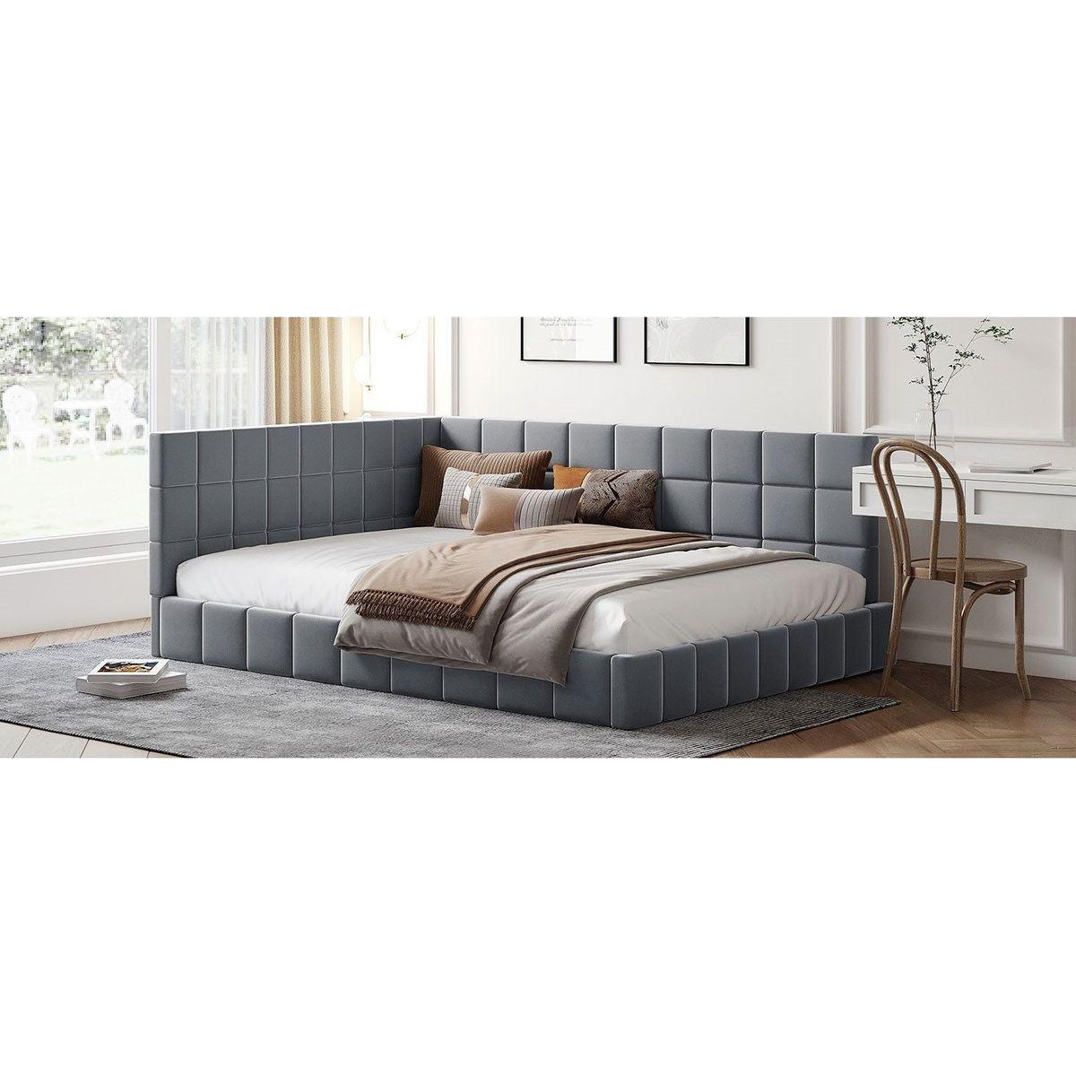 Full Size Upholstered Daybed/Sofa Bed Frame-Gray, Velvet
