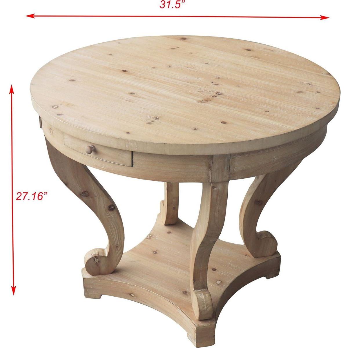 Curved Legs Farmhouse Style Small Size Round Dining Table End Table Side Table Coffee Table for Dinette, Kitchen, Dining Room or Living Room, Natural Wood Grain Distressed