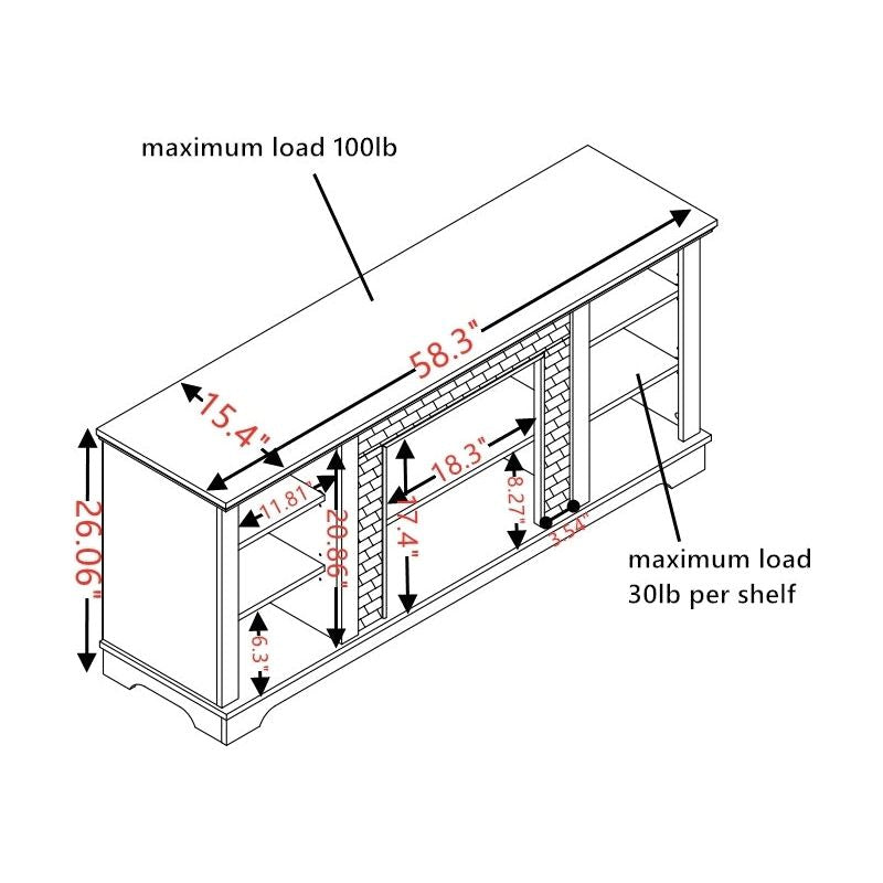Mantel Stone TV Media Stand with with Faux Stacked Stone Surround, Modern Entertainment Console with Open Storage Space,WHITE, 58.31"Wx15.39"Dx26.06"H