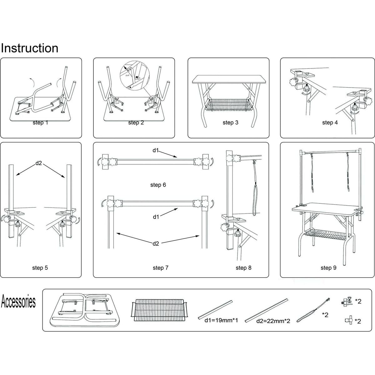 42" Folding Dog Pet Grooming Table Stainless Steel Frame Rubber Mat on Board with Adjustable Arm and Clamps pet dog Cat Grooming Table (PURPLE COLOR)