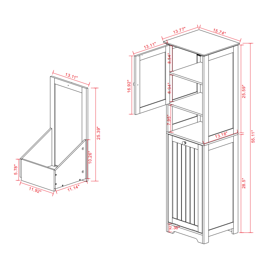 One-Compartment One-Door Tilt-Out Laundry Sorter Cabinet - White