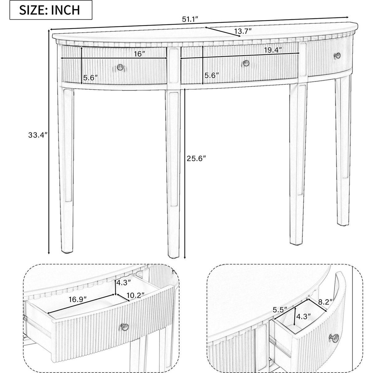 Distinctive Features of Pine Veneer Console Table with Vertical Stripe Drawer Fronts and Four Legs