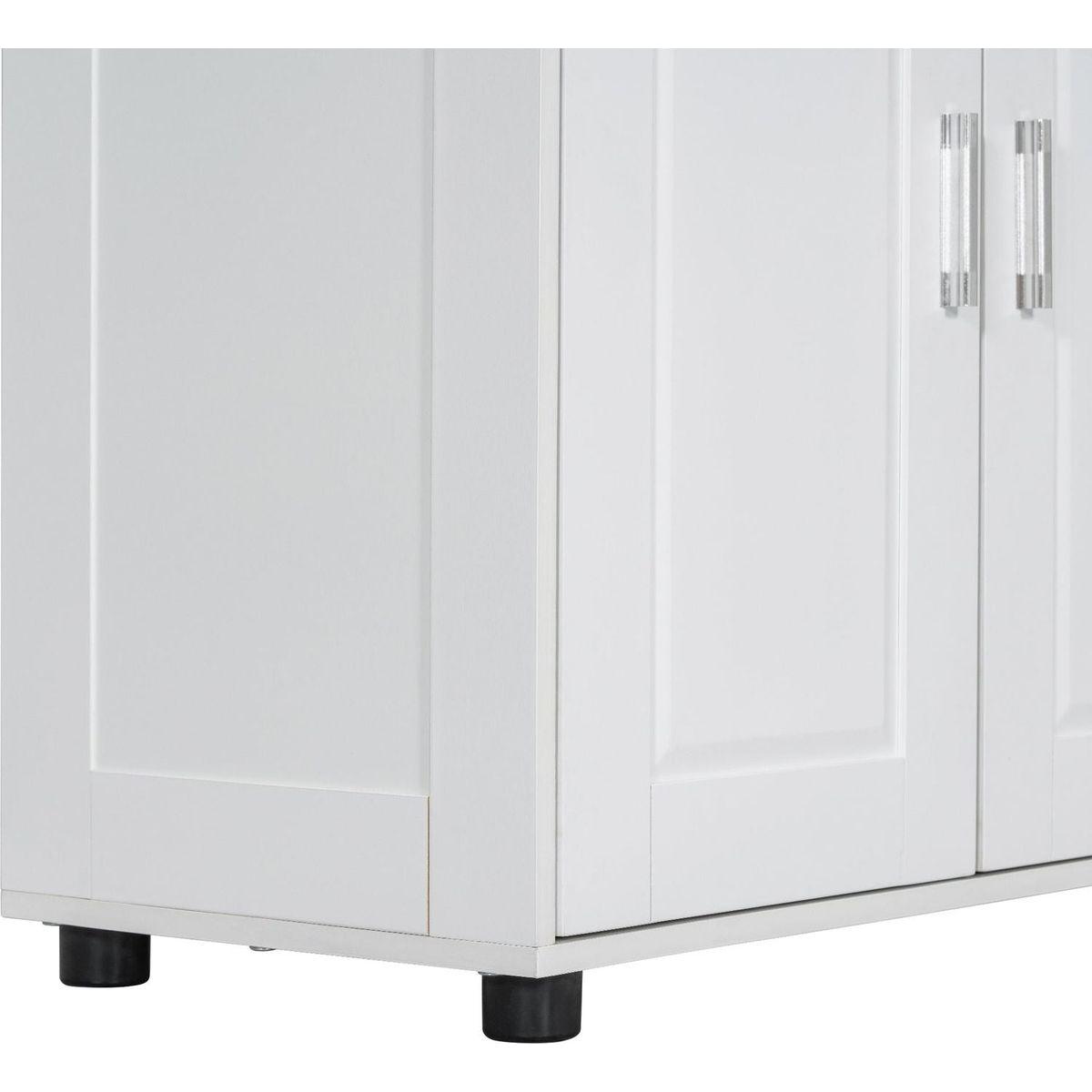 Tall and Wide Bathroom Floor Storage Cabinet, Bathroom Storage Unit, Freestanding Cabinet with 4 Doors, Adjustable Shelves, White