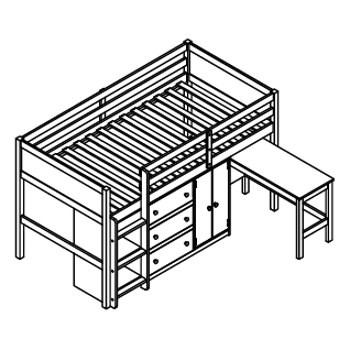Twin Size Low Loft Bed With Pull-Out Desk, Drawers, Cabinet, and Shelves for White Color