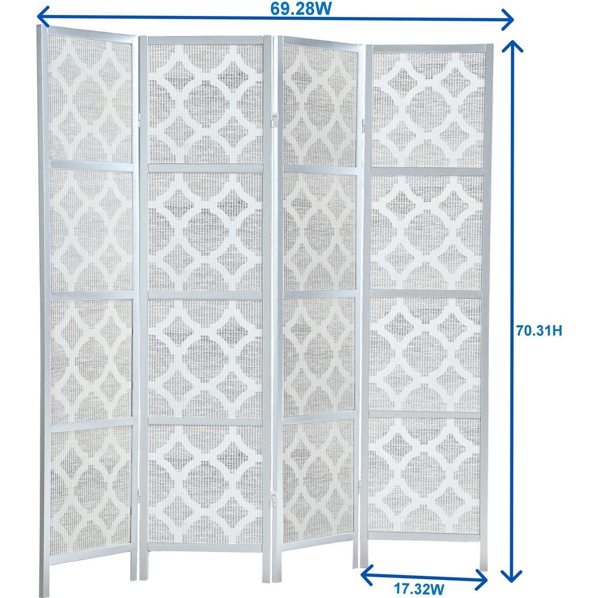 Quarterfoil infused Diamond Design 4-Panel Room Divider, Silver