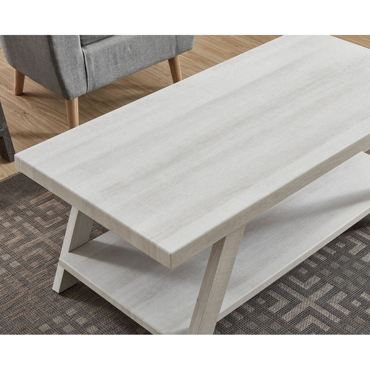 Athens Contemporary Wood Shelf Coffee Table Set in White Finish