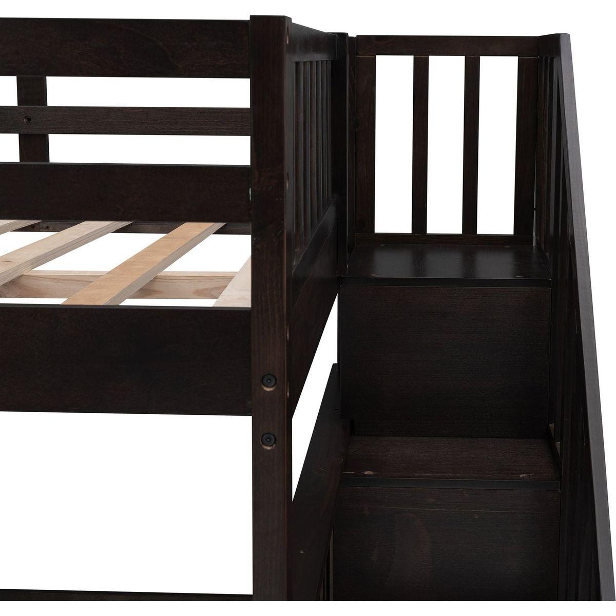 Stairway Full-Over-Full Bunk Bed with Storage and Guard Rail for Bedroom, Dorm, Espresso