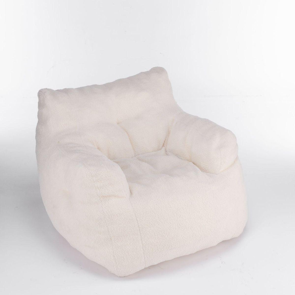 Soft Teddy Fabric Tufted Foam Bean Bag Chair With Teddy Fabric Ivory White