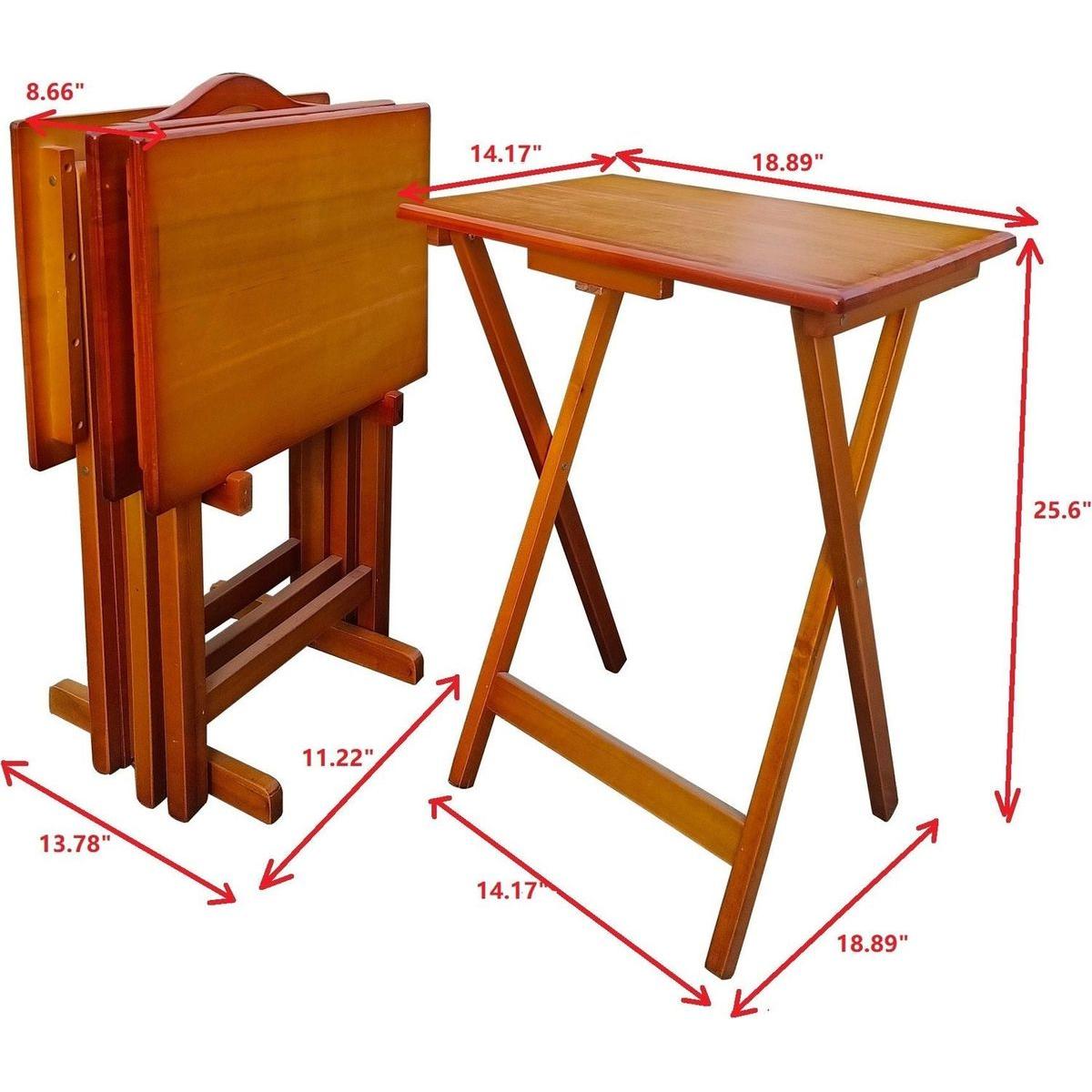 Folding Trays with Storage Rack,Snack Table - Set of 4,honey