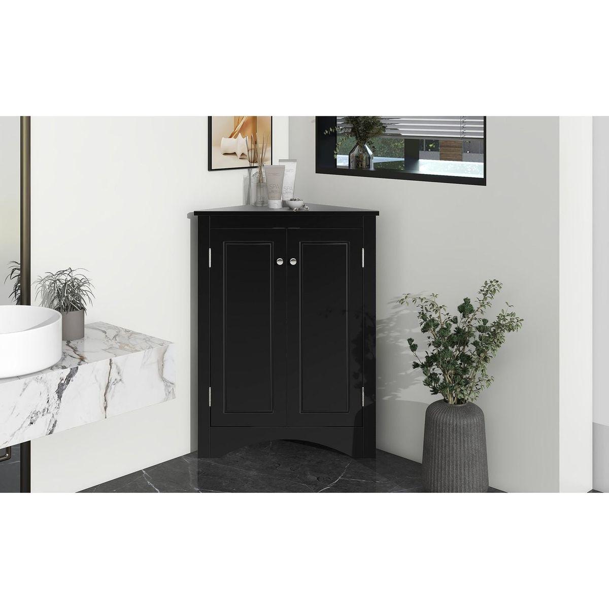 Black Triangle Bathroom Storage Cabinet with Adjustable Shelves, Freestanding Floor Cabinet for Home Kitchen