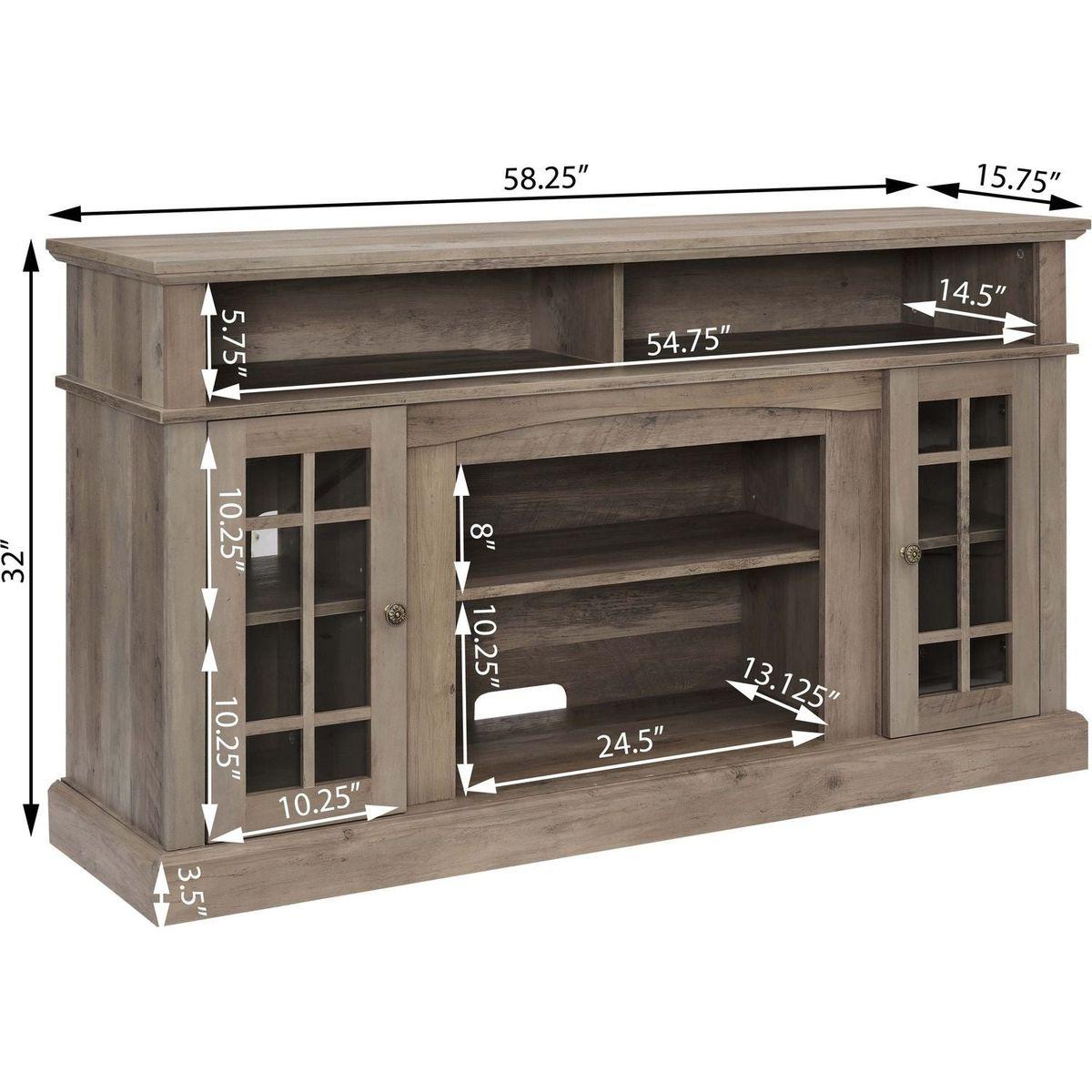 Classic TV Media Stand Modern Entertainment Console for TV Up to 65" with Open and Closed Storage Space, Gray Wash, 58.25"Wx15.75"Dx32"H