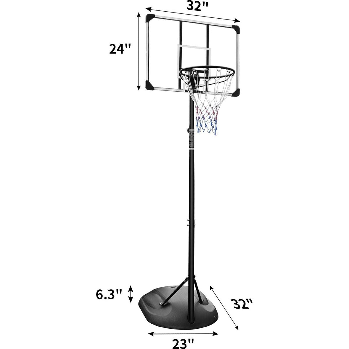 Portable Basketball Hoop System Stand Height Adjustable 7.5ft - 9.2ft with 32 Inch Backboard and Wheels for Youth Adults Indoor Outdoor Basketball Goal