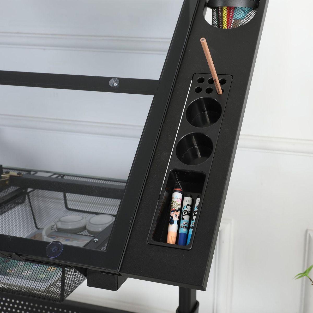 hand crank adjustable drafting table drawing desk with 2 metal drawers (BLACK)WITH STOOL