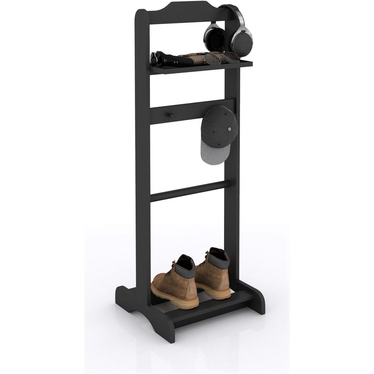 Accent Portable Garment Rack,Clothes Valet Stand with Storage Organizer,Black Finish