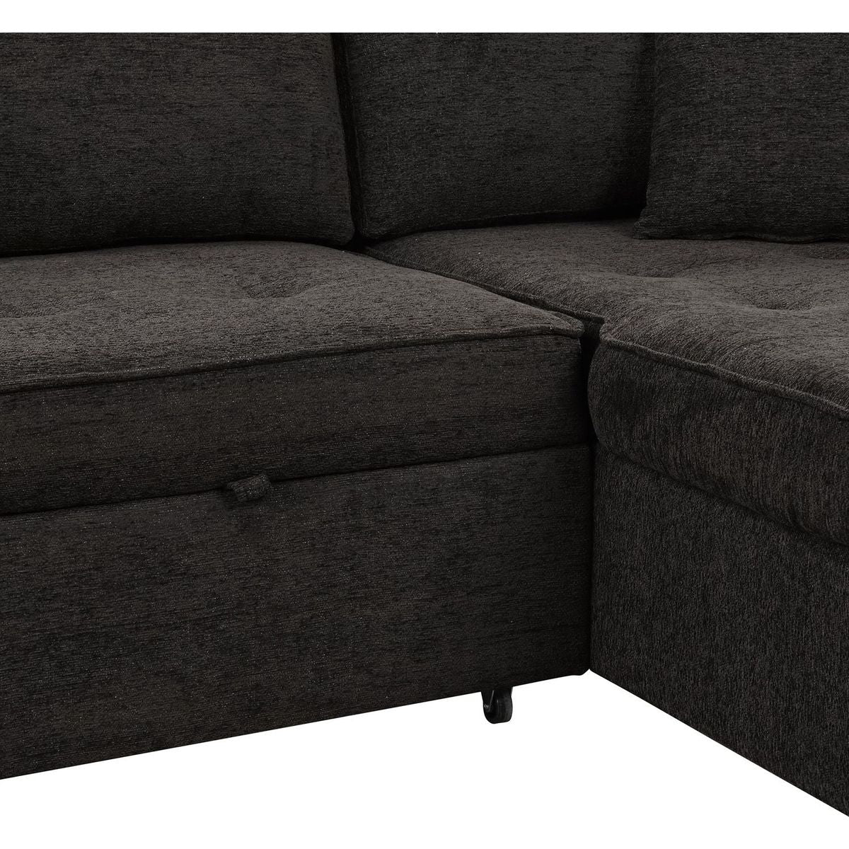 104" Modern L-Shape 3 Seat Reversible Sectional Couch, Pull Out Sleeper Sofa with Storage Chaise and 2 Stools for Living Room Furniture Set, Charcoal Grey - Streamdale Furniture