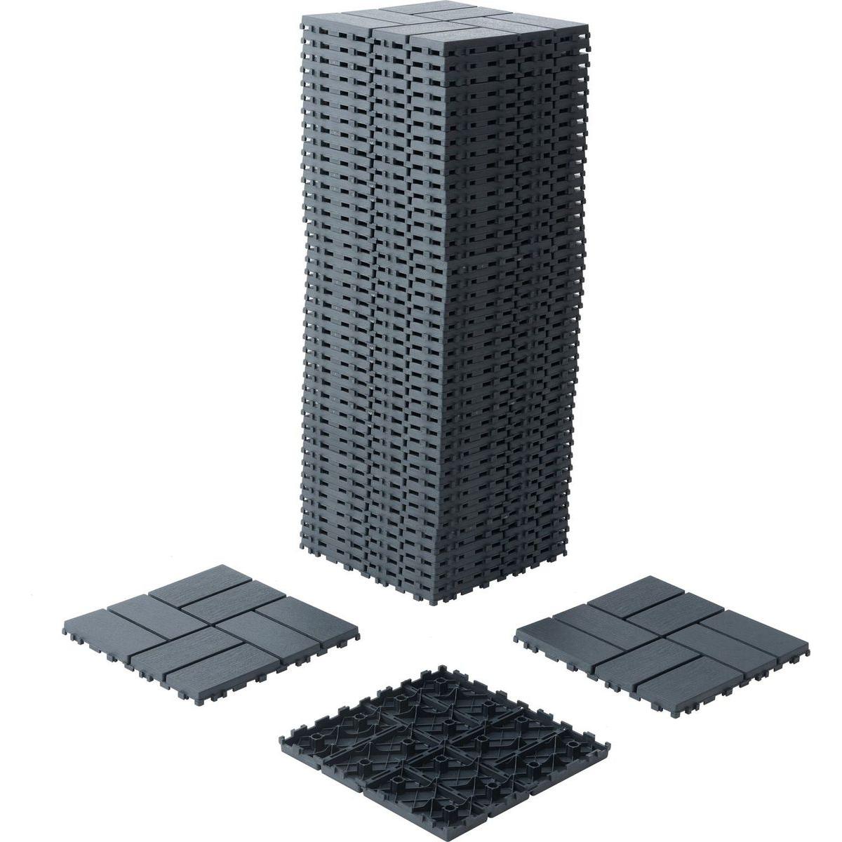 Plastic Interlocking Deck Tiles,44 Pack Patio Deck Tiles,12"x12" Square Waterproof Outdoor All Weather Use, Patio Decking Tiles for Poolside Balcony Backyard, Grey - Streamdale Furniture