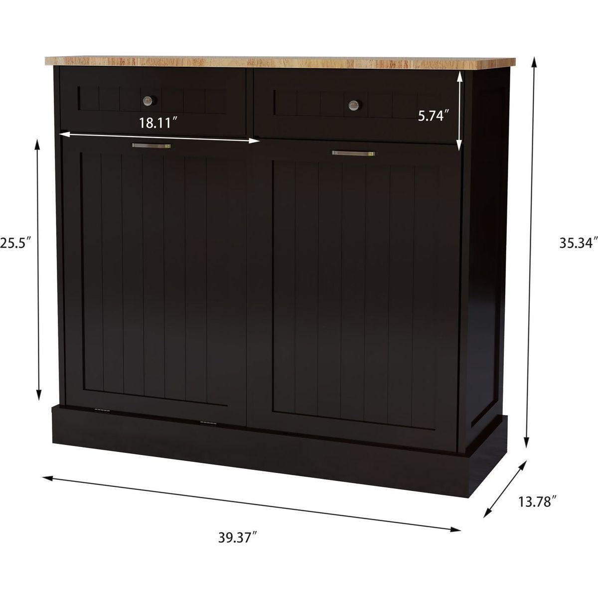 Two Drawers and Two-Compartment Tilt-Out Trash Cabinet Kitchen Trash Cabinet-Black