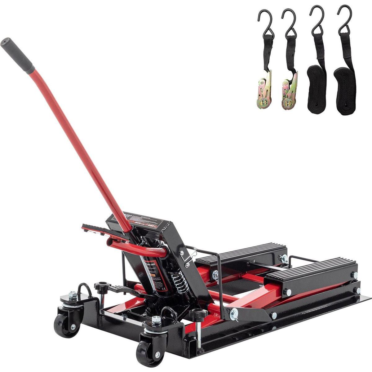 Hydraulic Motorcycle Lift Jack, 1500 LBS Capacity Foot-Operated Motorcycle Lift Table, ATV Scissor Lift Jack with 4.5" - 15" Lifting Range, Portable Motorcycle Lift Table with Wheels