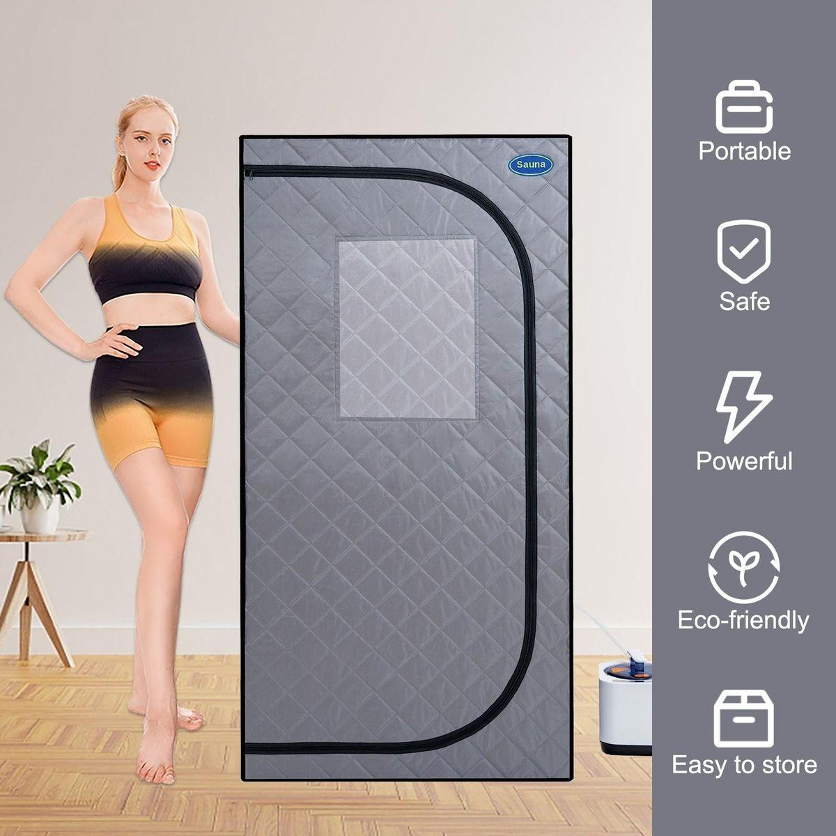steam tent Portable Grey Mini Plus style Steam Sauna tent–Personal Home Spa, with Steam Generator, Remote Control, Foldable Chair, PVC pipes. Easy to Install,