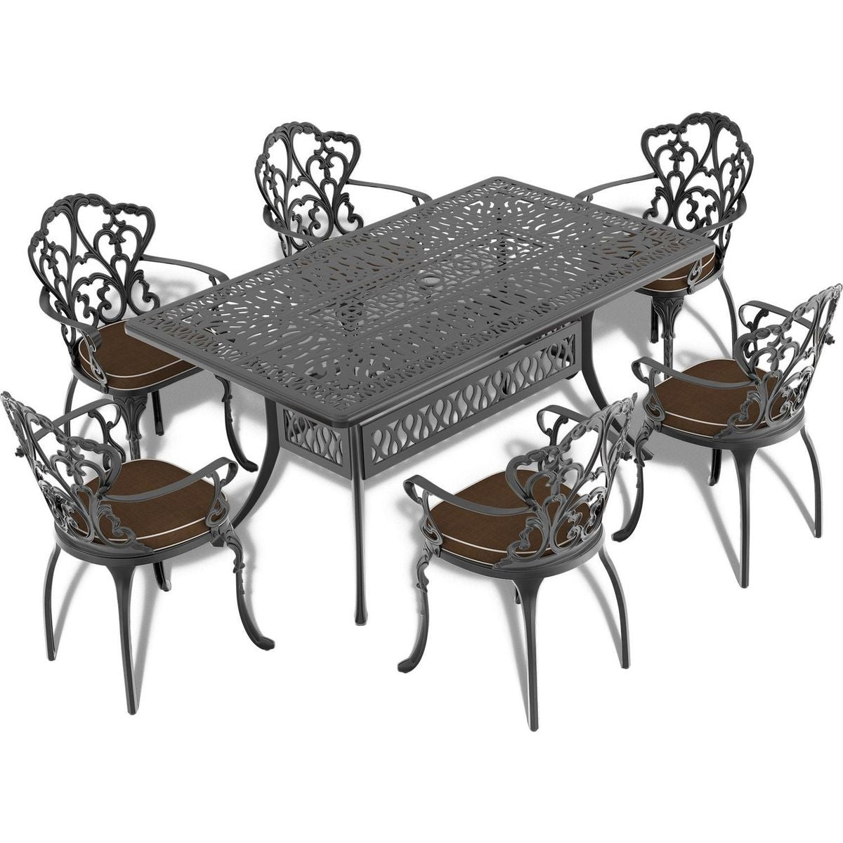 L58.27xW34.65-inch Cast Aluminum Patio Dining Table With Black Frame and Umbrella Hole