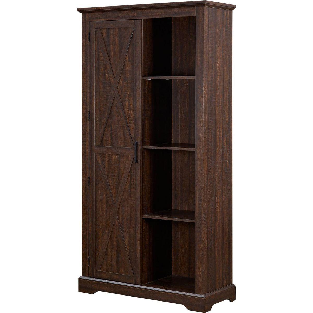 Tall Storage Cabinet Barn Door Storage Country Wood Rustic Farmhouse Pantry Cupboard Sliding Door Kitchen Organizer Furniture Home Drawer Shelves L39.37"xW15.75"xH74.4" Espresso